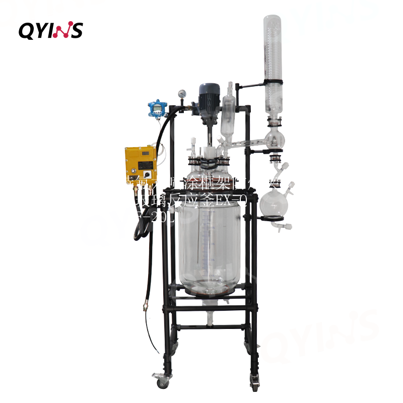 特氟龍噴涂框架防爆夾套玻璃反應(yīng)釜EX-QYSF-20L